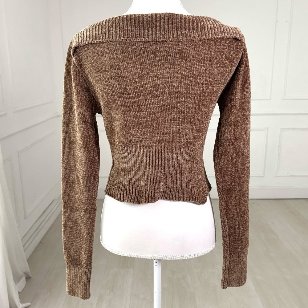 Edikted Farrah Off the Shoulder Crop Sweater Women L Brown Y2K Indie Grunge Top - Picture 4 of 10